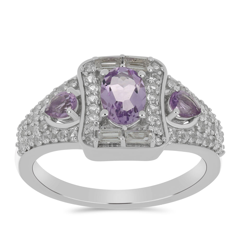 Silberring mit Rose De France Amethyst und weißem Zirkon