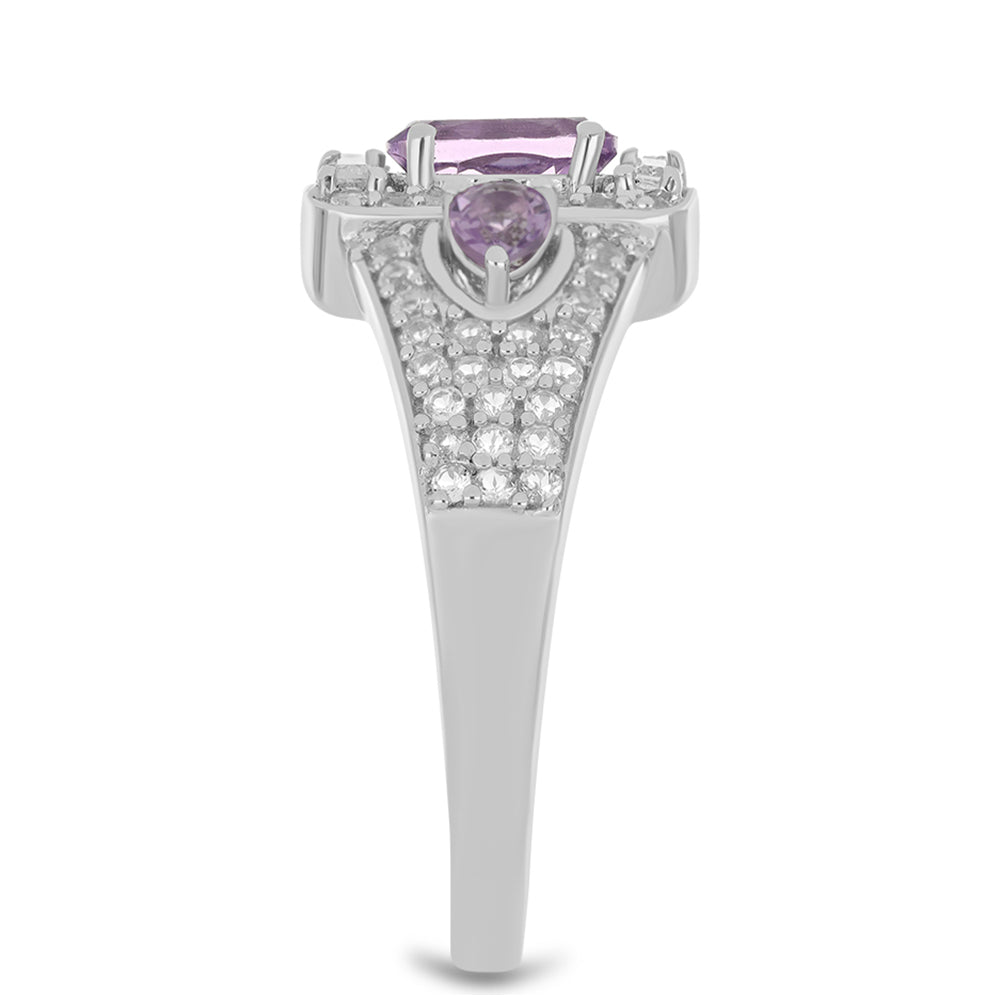 Silberring mit Rose De France Amethyst und weißem Zirkon