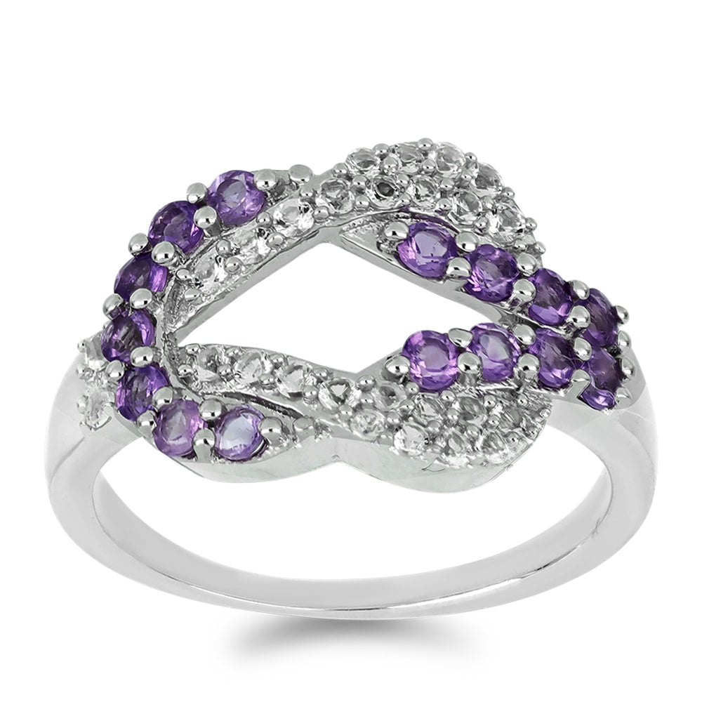 Silberring mit Rose De France Amethyst und weißem Topas 2 