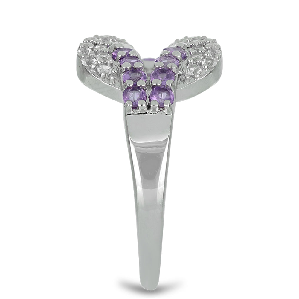 Silberring mit Rose De France Amethyst und weißem Topas