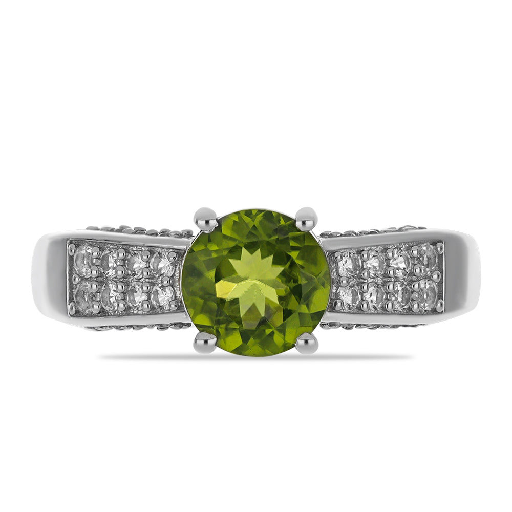 Silberring mit Peridot aus Changbai und weißem Topas 1 