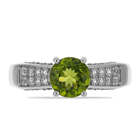 Silberring mit Peridot aus Changbai und weißem Topas