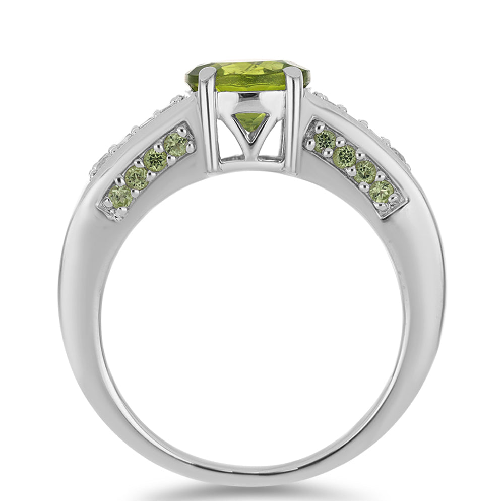 Silberring mit Peridot aus Changbai und weißem Topas