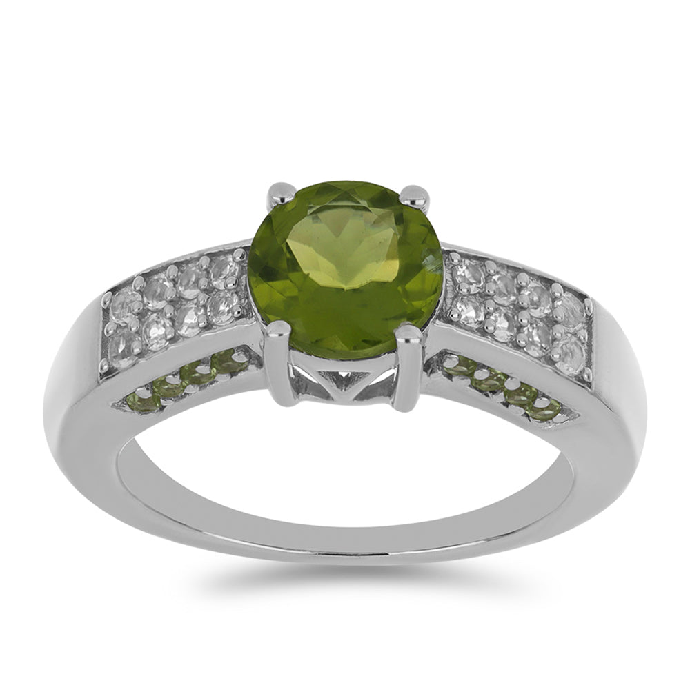 Silberring mit Peridot aus Changbai und weißem Topas