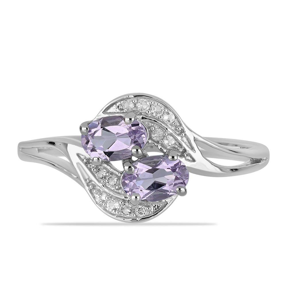 Silberring mit Rose De France Amethyst und weißem Topas