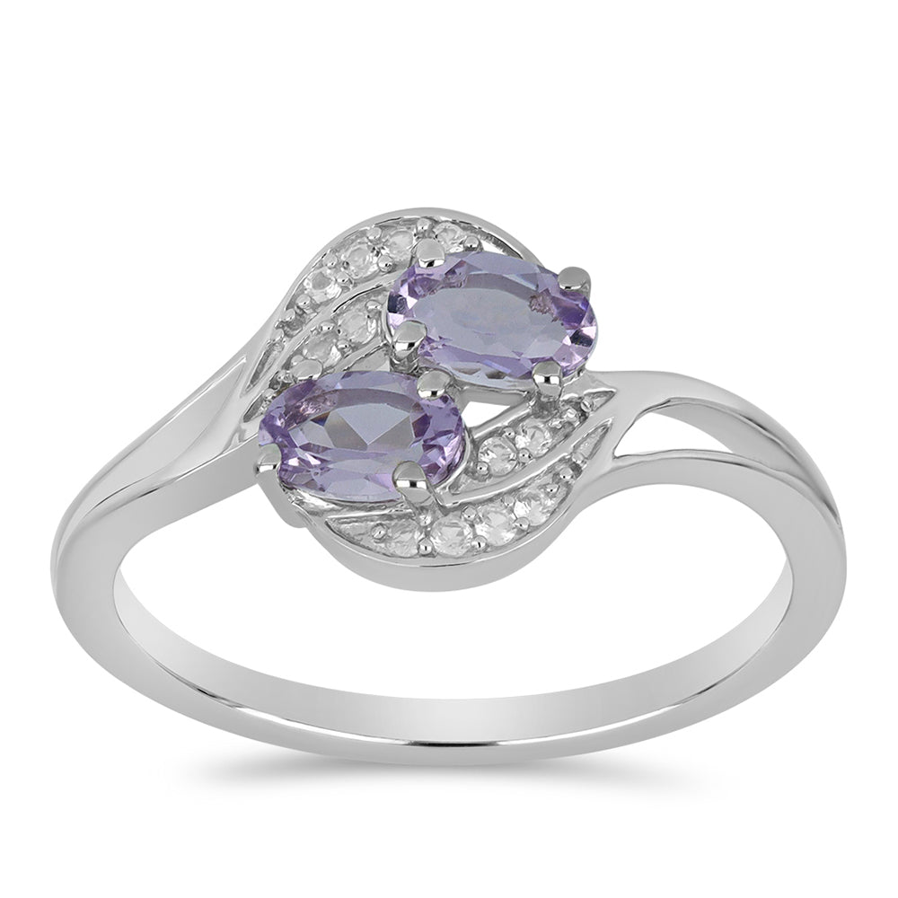 Silberring mit Rose De France Amethyst und weißem Topas 2 