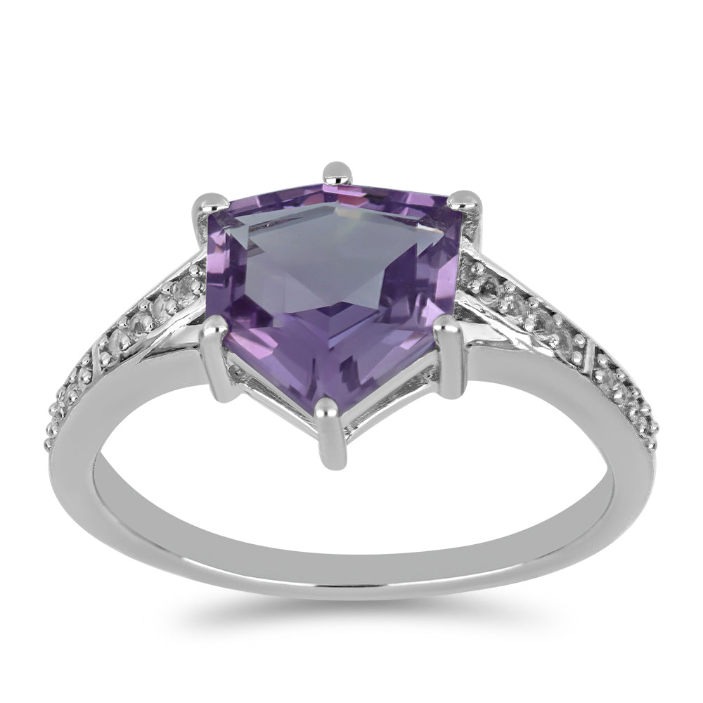 Silberring mit Rose De France Amethyst und weißem Topas 2 