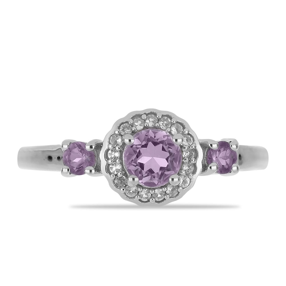 Silberring mit Rose De France Amethyst und weißem Topas