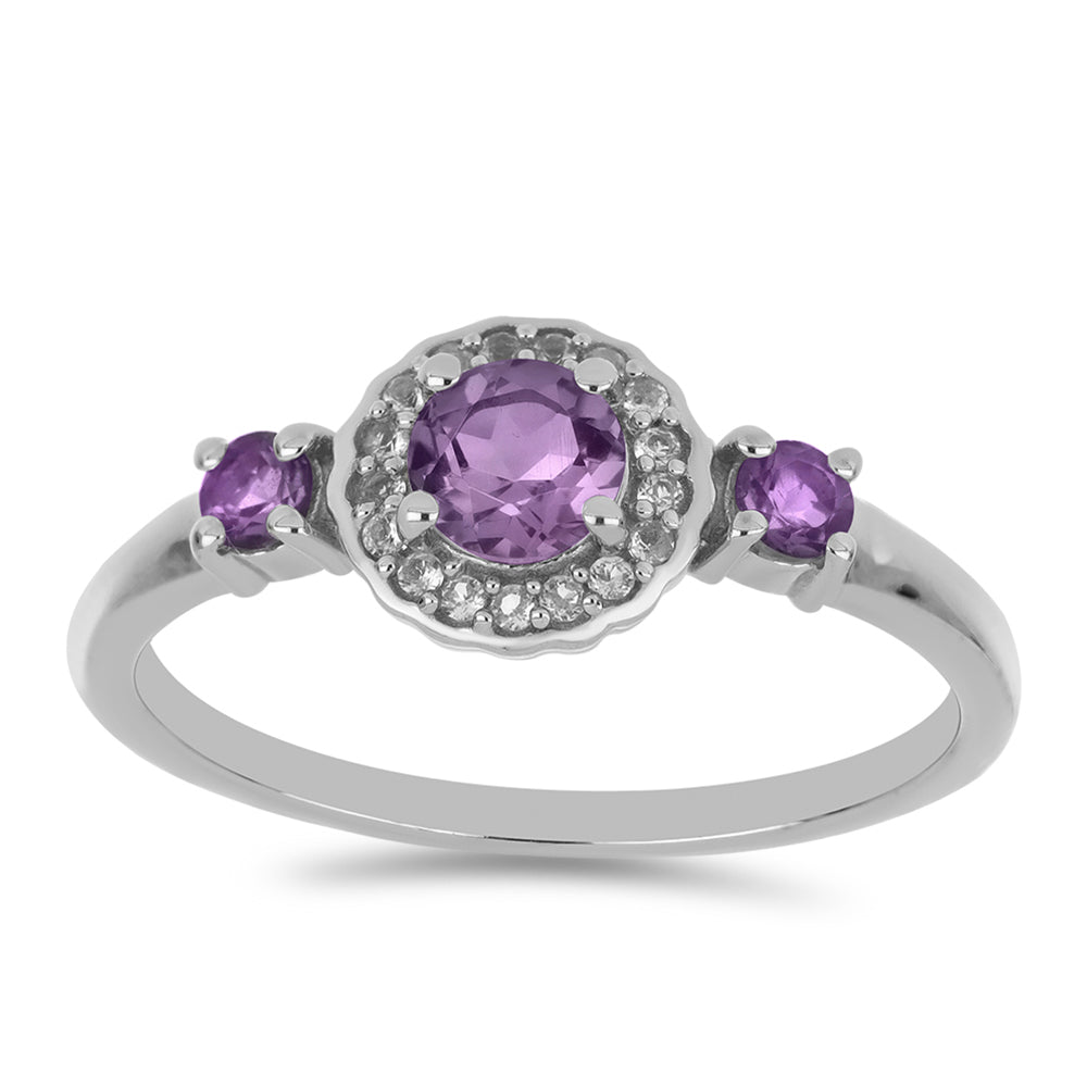 Silberring mit Rose De France Amethyst und weißem Topas 2 