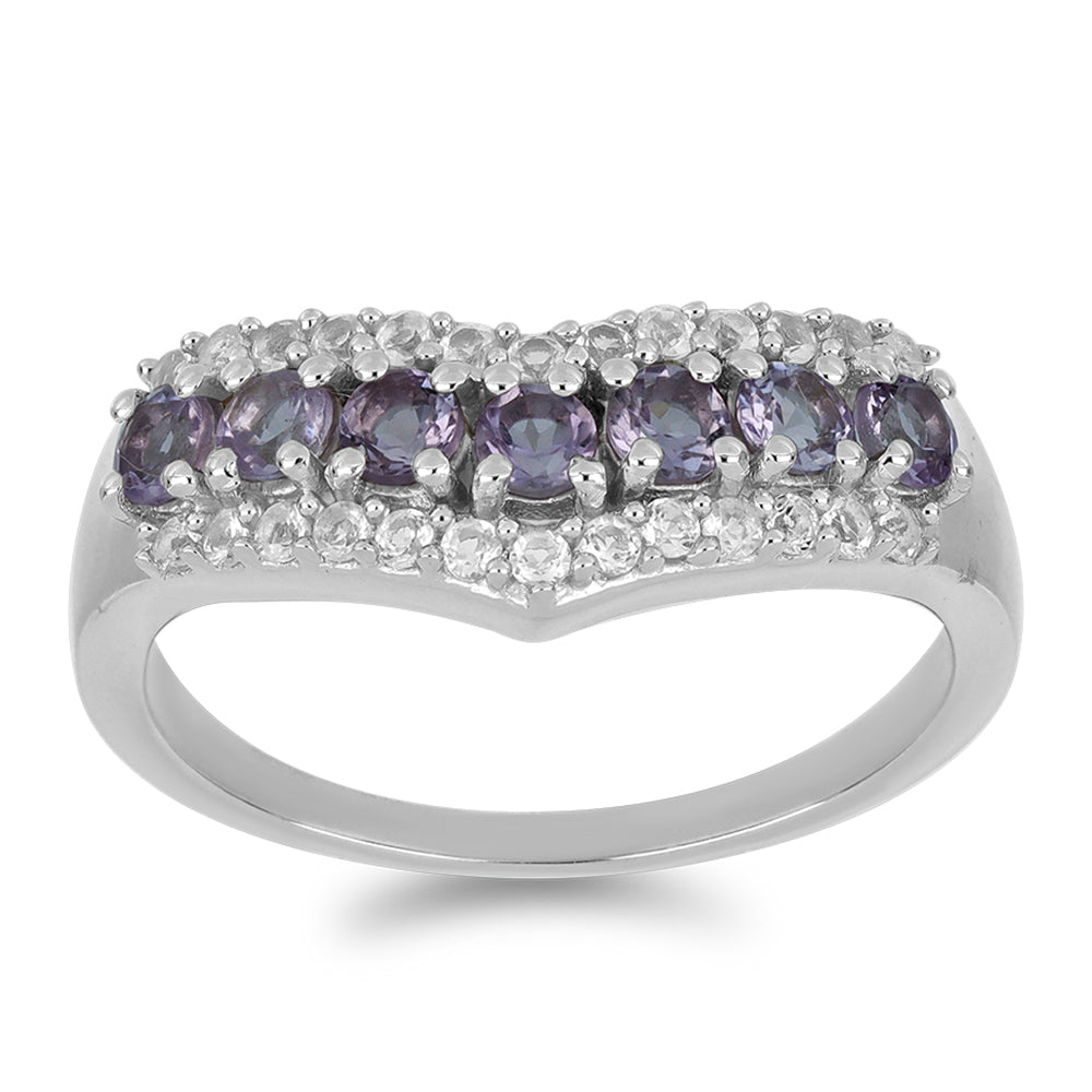 Silberring mit Rose De France Amethyst und weißem Topas