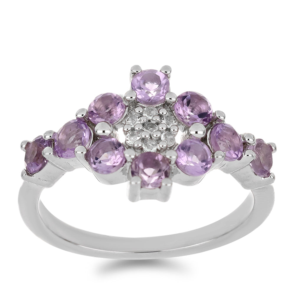 Silberring mit Rose De France Amethyst und weißem Topas 2 