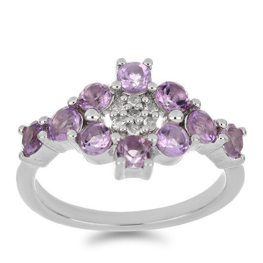 Silberring mit Rose De France Amethyst und weißem Topas