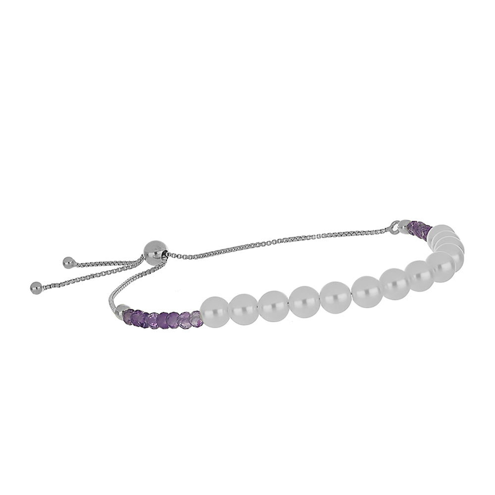 Silberarmband mit Rose De France Amethyst und weißer Süßwasserperle