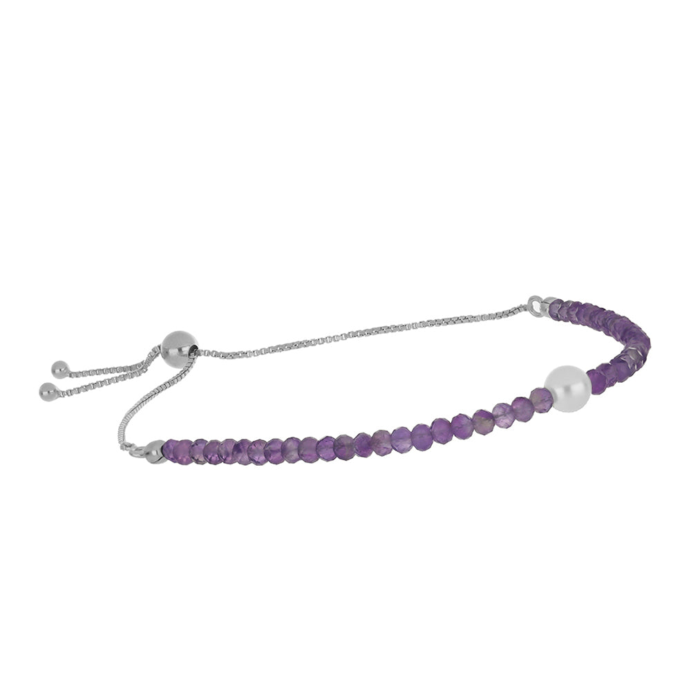 Silberarmband mit Rose De France Amethyst und weißer Süßwasserperle 1 