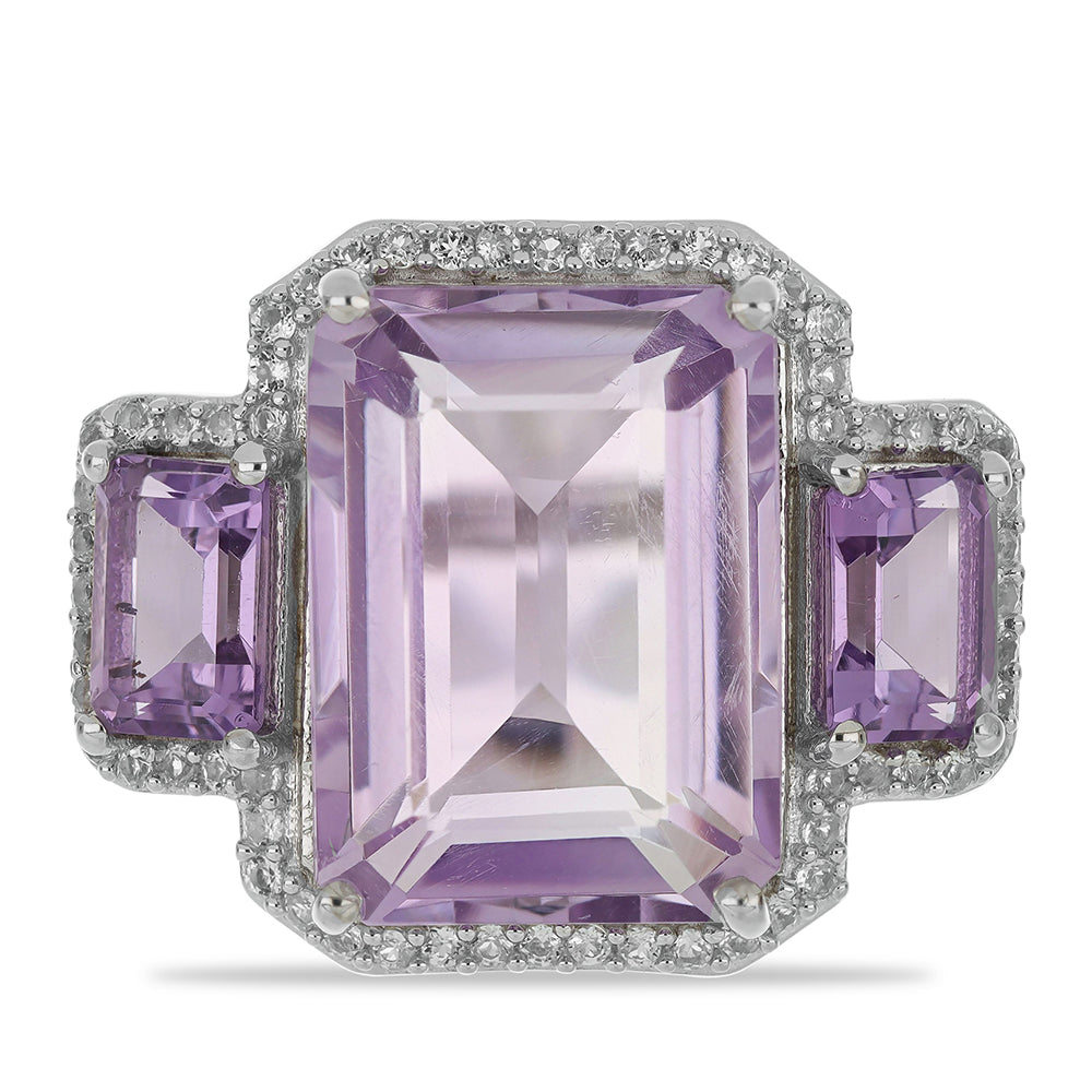 Silberring mit Rose De France Amethyst und weißem Topas