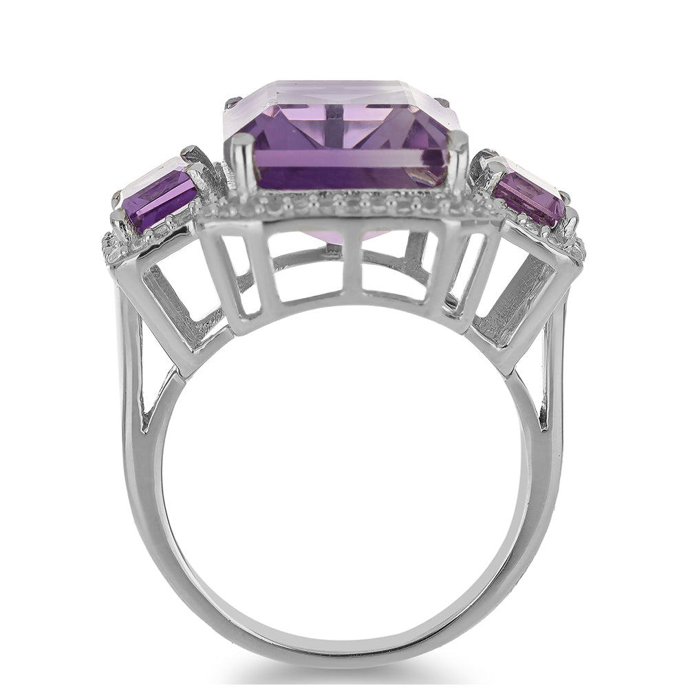 Silberring mit Rose De France Amethyst und weißem Topas