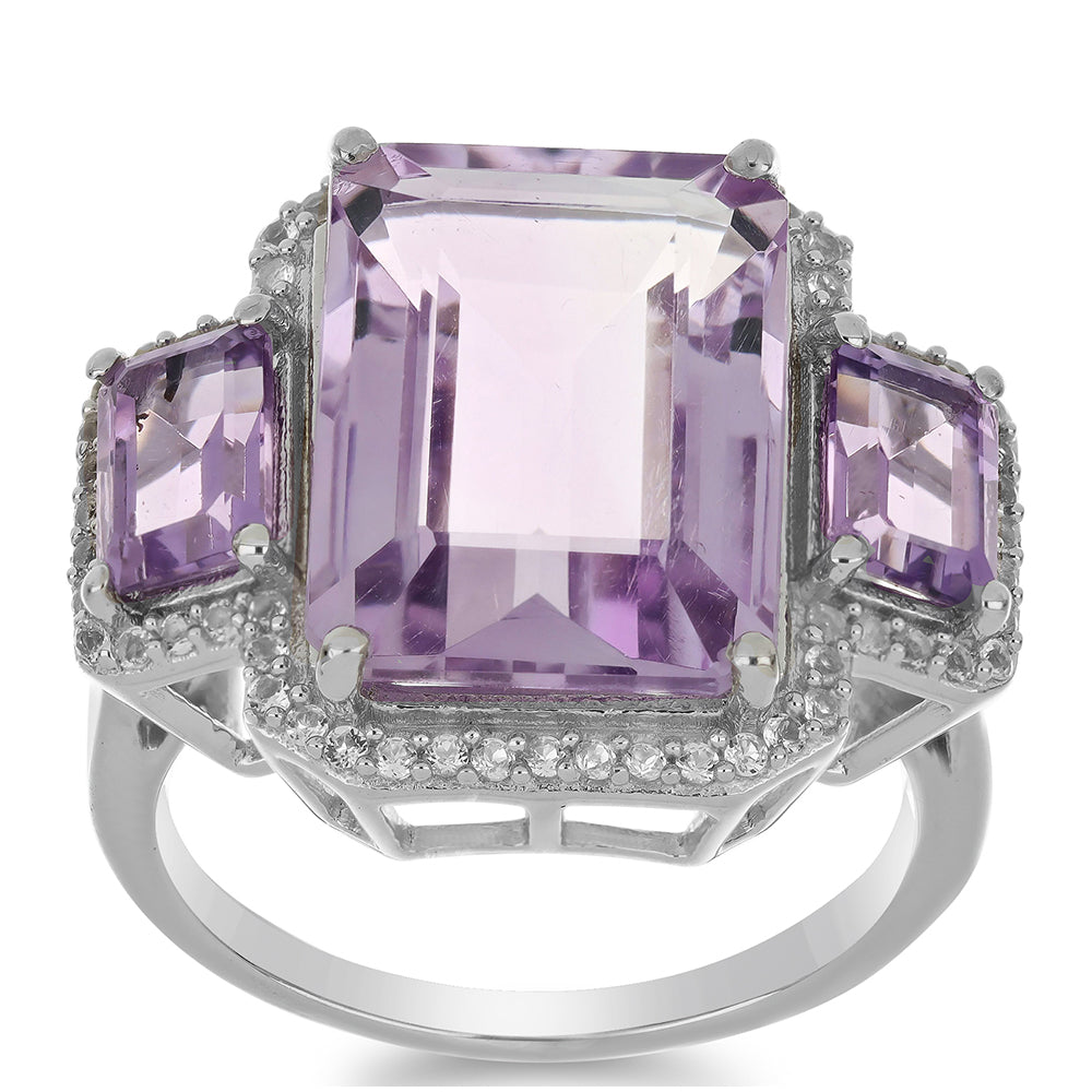 Silberring mit Rose De France Amethyst und weißem Topas 3 