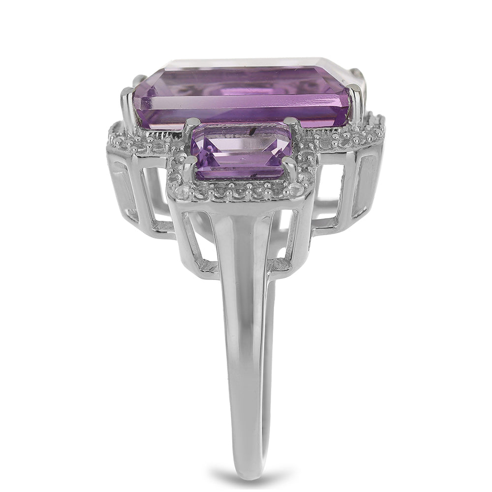 Silberring mit Rose De France Amethyst und weißem Topas