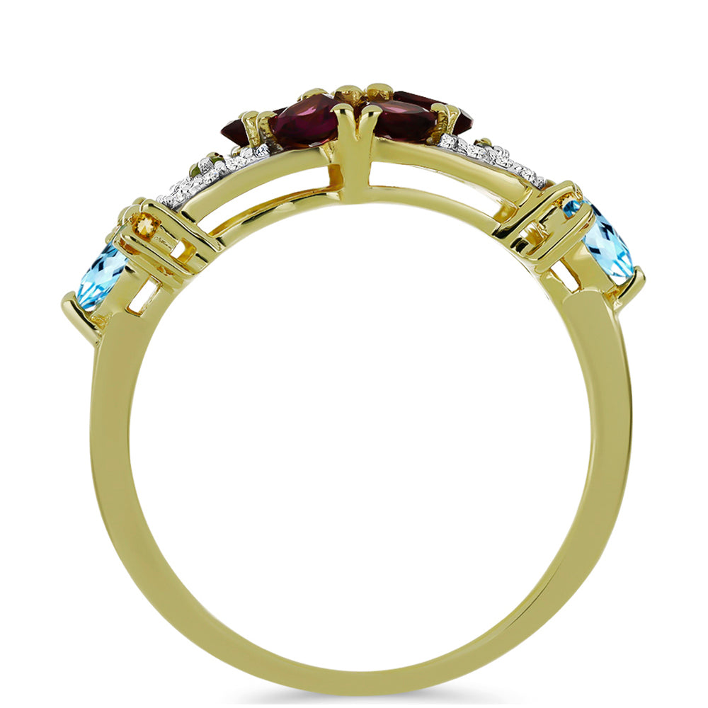 Goldplattierter Silberring mit Rhodolith aus Moatize und Zitrin aus dem Ural 2 