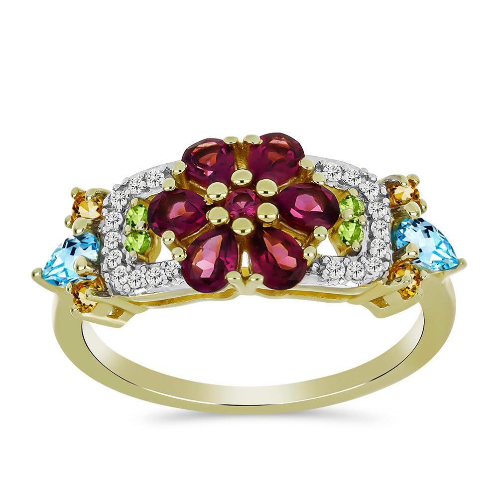 Goldplattierter Silberring mit Rhodolith aus Moatize und Zitrin aus dem Ural 3 