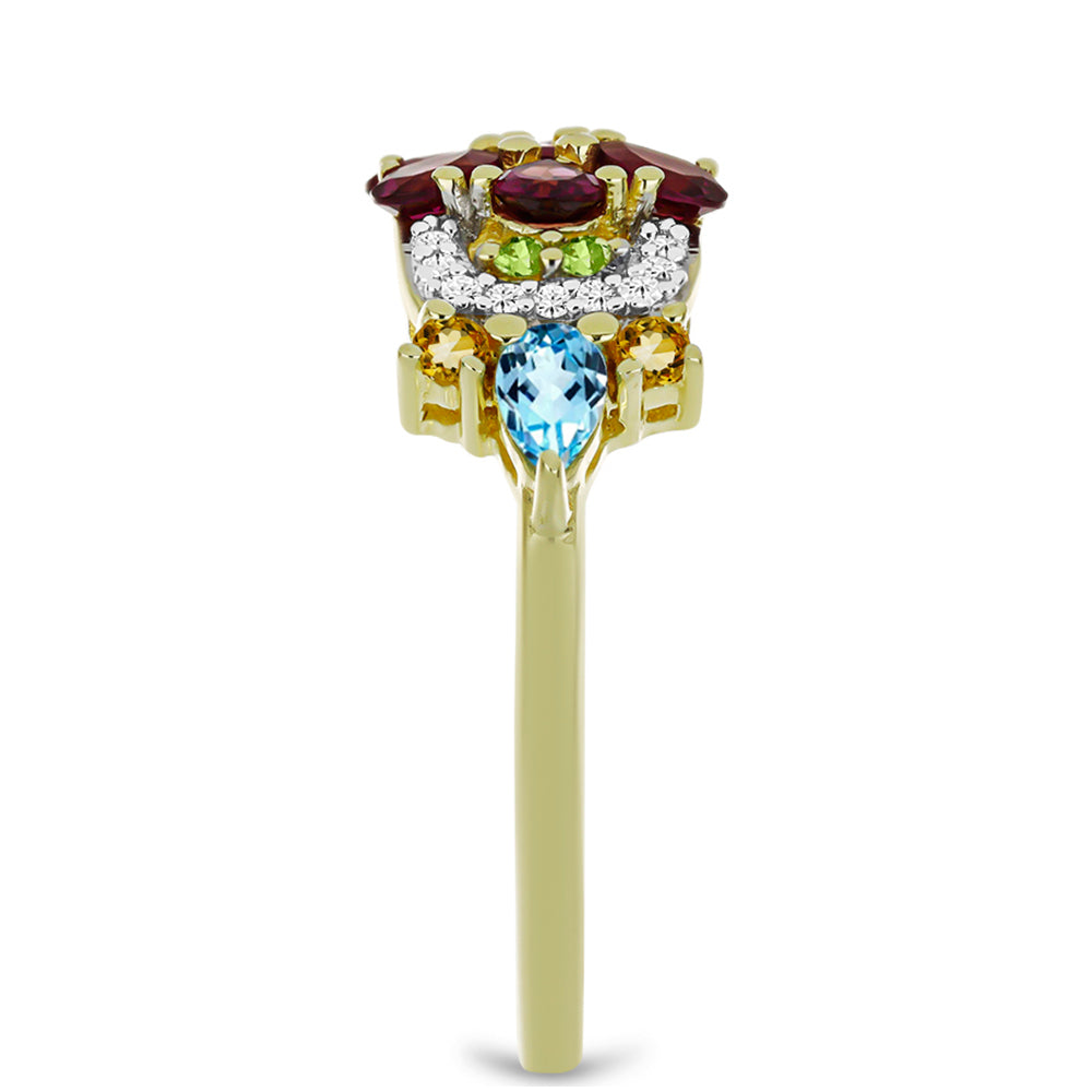 Goldplattierter Silberring mit Rhodolith aus Moatize und Zitrin aus dem Ural 4 