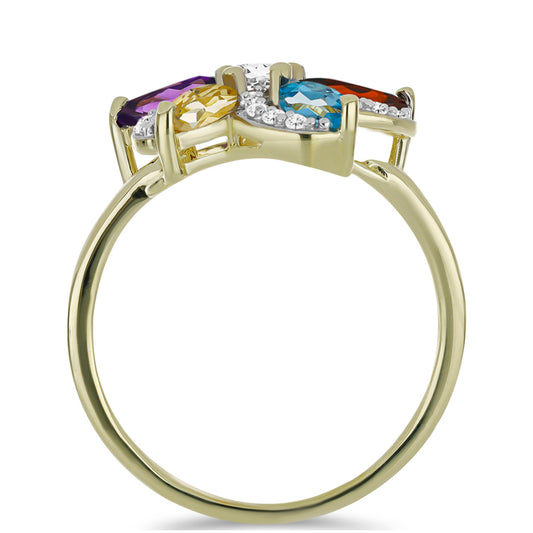 Goldplattierter Silberring mit marokkanischem Amethyst und Zitrin aus dem Ural