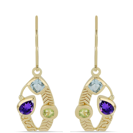 Goldplattierte Silberohrringe mit marokkanischem Amethyst und Peridot aus Changbai