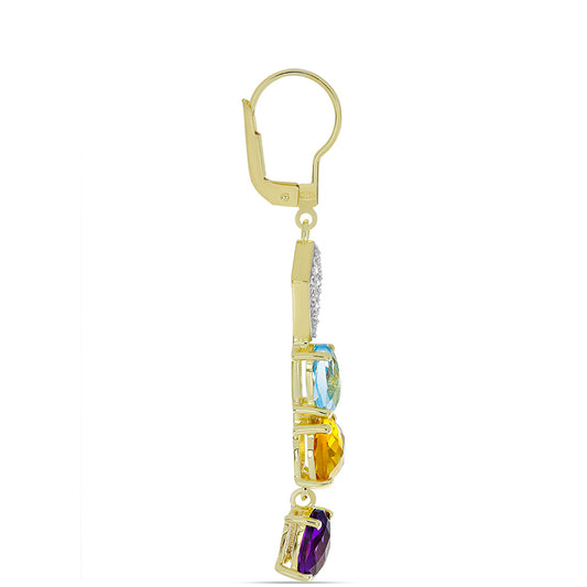 Goldplattierte Silberohrringe mit marokkanischem Amethyst und Zitrin aus dem Ural
