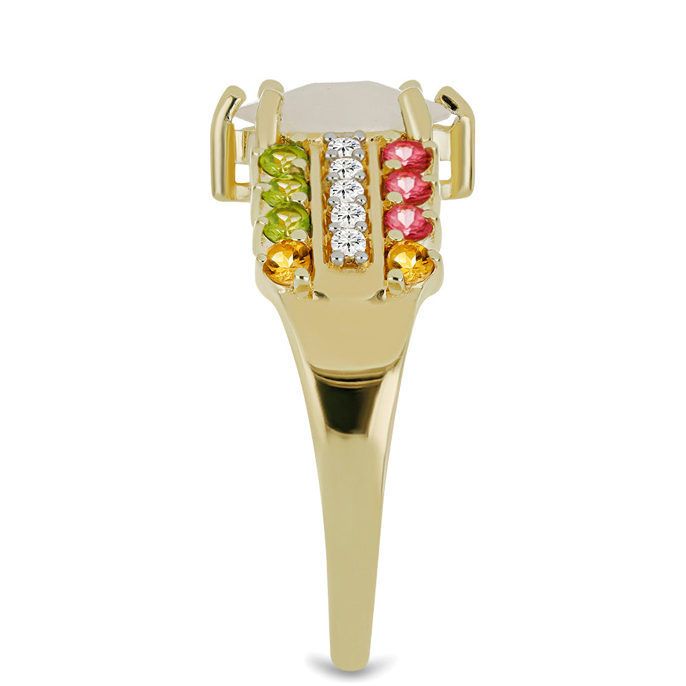 Goldplattierter Silberring mit Regenbogenmondstein und regenbogenfarbenem Turmalin aus Pelmadulla 4 
