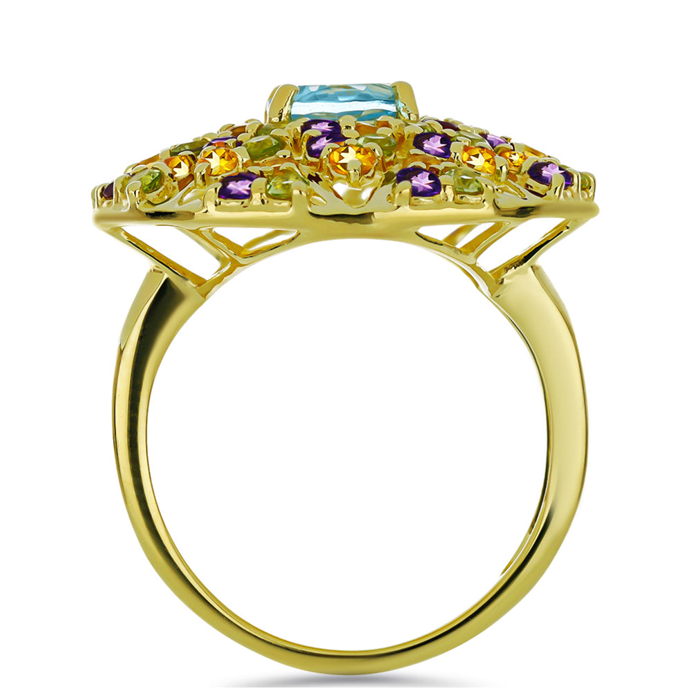 Goldplattierter Silberring mit marokkanischem Amethyst und Zitrin aus dem Ural 2 