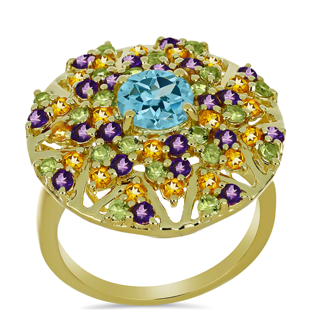 Goldplattierter Silberring mit marokkanischem Amethyst und Zitrin aus dem Ural 3 
