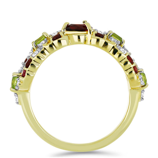 Goldplattierter Silberring mit Barton Granat und Peridot aus Changbai