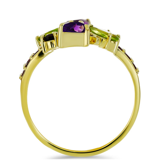 Goldplattierter Silberring mit marokkanischem Amethyst und Peridot aus Changbai