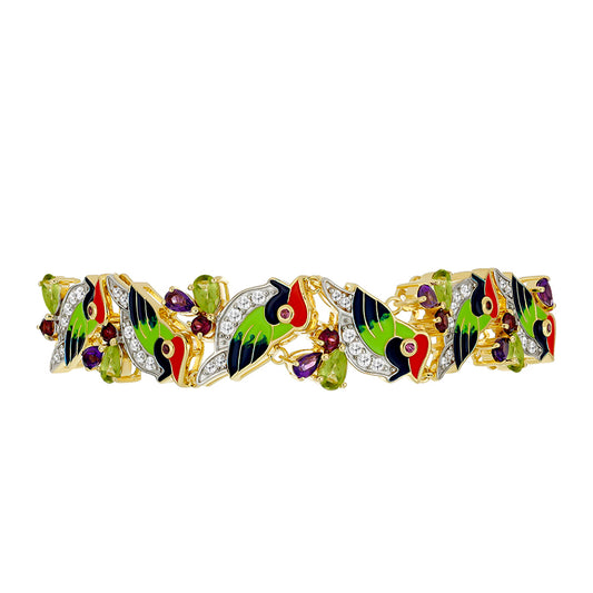 Goldplattiertes Silberarmband mit marokkanischem Amethyst und Peridot aus Changbai