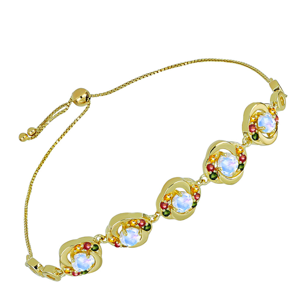 Goldplattiertes Silberarmband mit Regenbogenmondstein und regenbogenfarbenem Turmalin aus Pelmadulla 2 