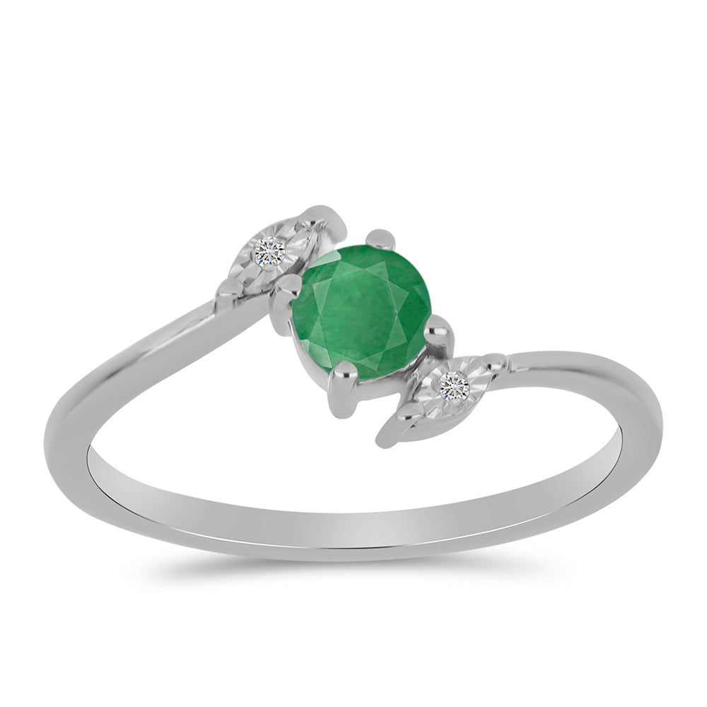 Silberring mit brasilianischem Smaragd und weißem Diamant 3 