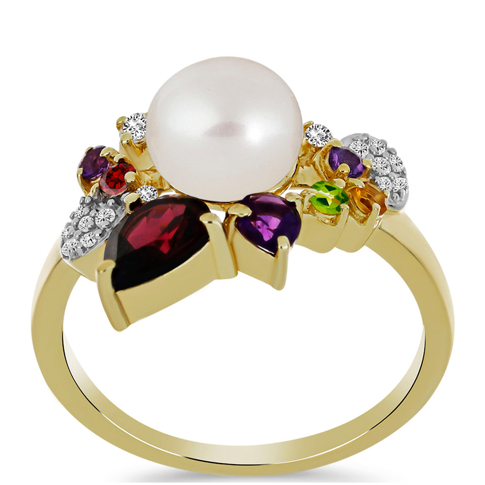 Goldplattierter Silberring mit marokkanischem Amethyst und weißer Süßwasserperle 3 