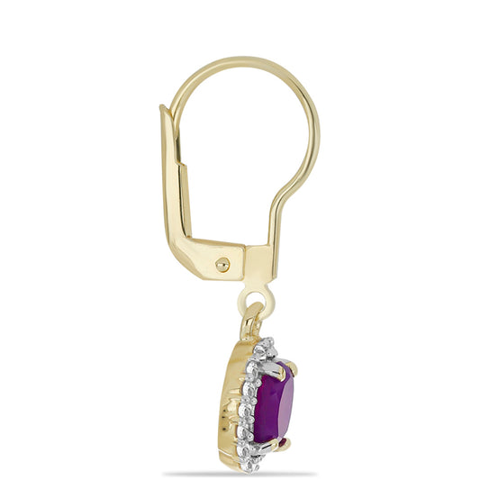 Goldplattierte Silberohrringe mit lila Achat und weißem Topas