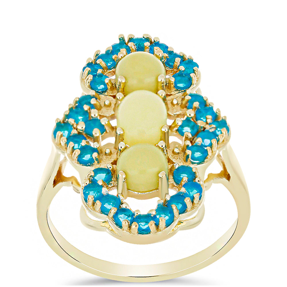 Goldplattierter Silberring mit gelbem Serpentin und äthiopischem Paraiba-Blauopal