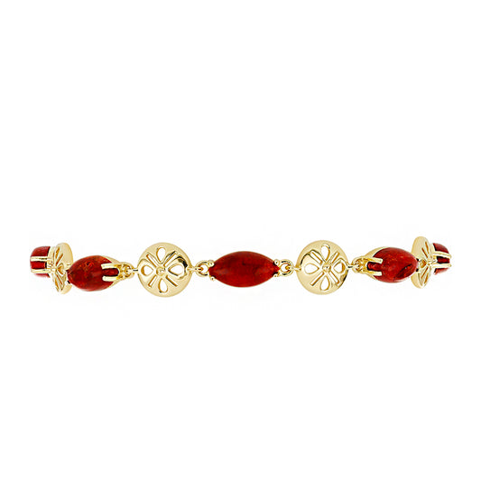 Goldplattiertes Silberarmband mit roter Koralle