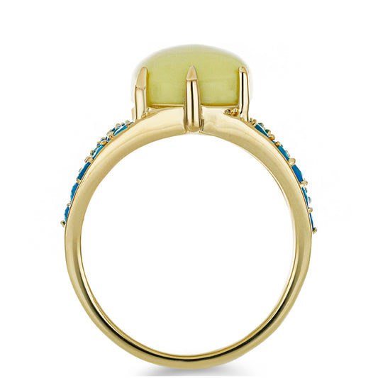Goldplattierter Silberring mit gelbem Serpentin und äthiopischem Paraiba-Blauopal