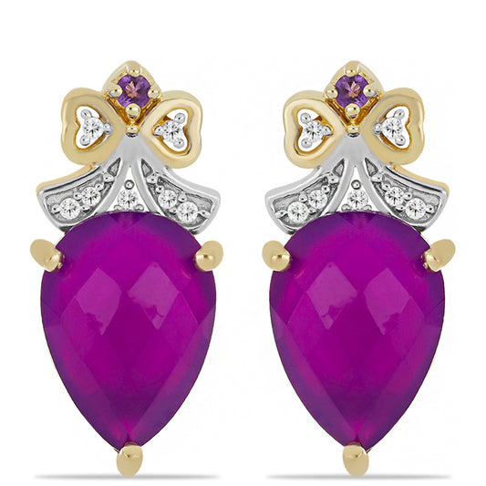 Goldplattierte Silberohrringe mit lila Achat und marokkanischem Amethyst