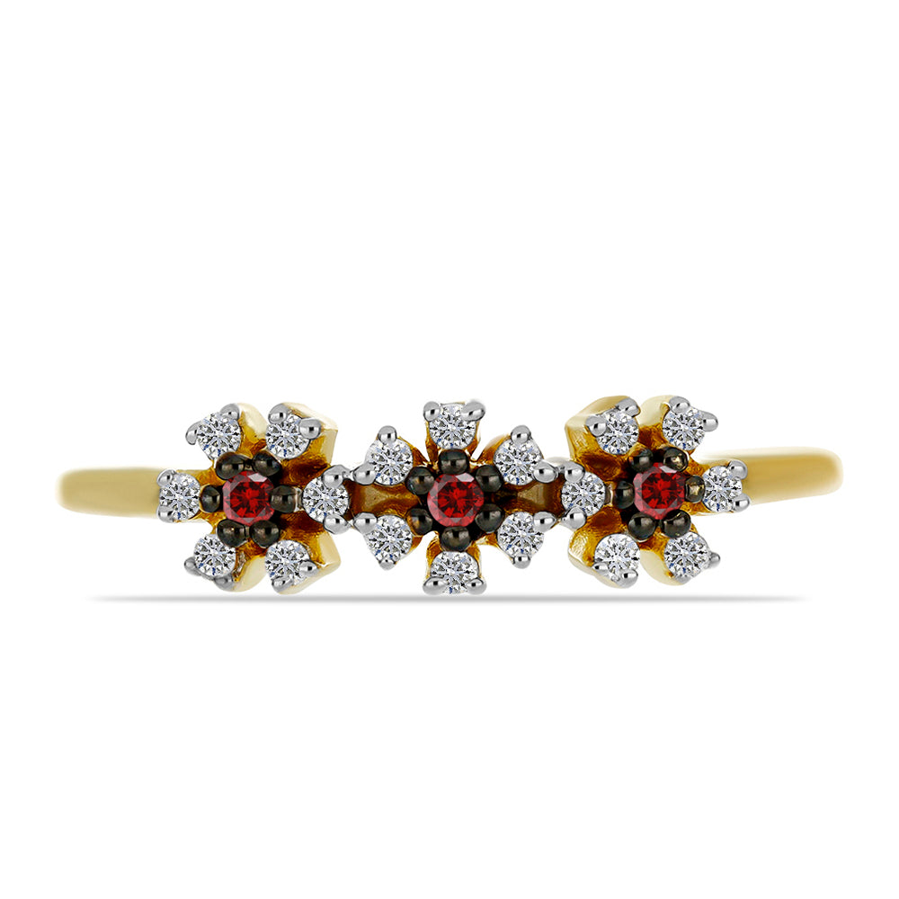 Goldplattierter Silberring mit rotem Diamant und weißem Diamant 1 