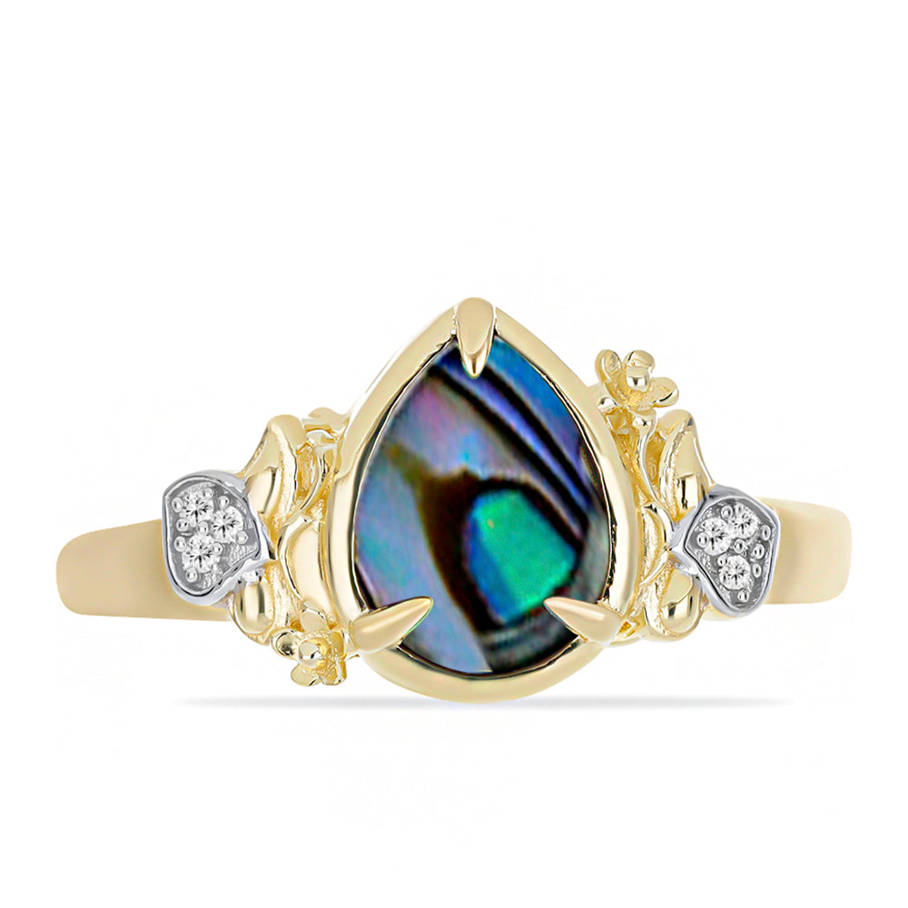 Goldplattierter Silberring mit schwarzem Perlmutt und weißem Topas 1 