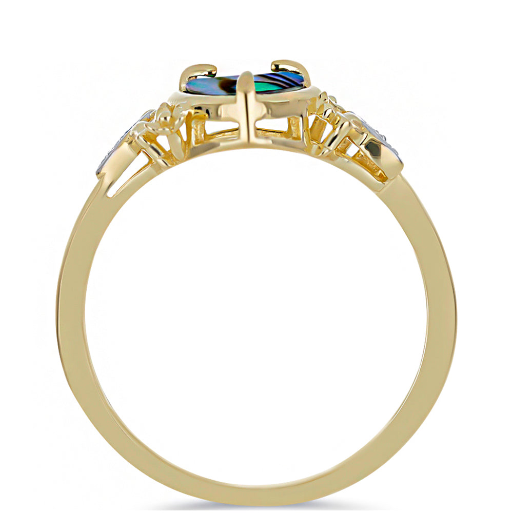 Goldplattierter Silberring mit schwarzem Perlmutt und weißem Topas 2 