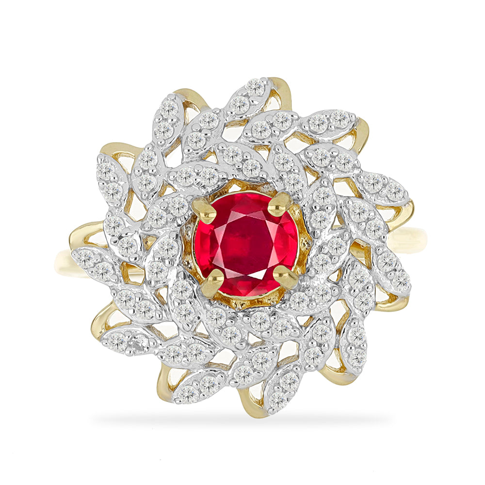 Goldplattierter Silberring mit Rubin aus Madagaskar und weißem Topas