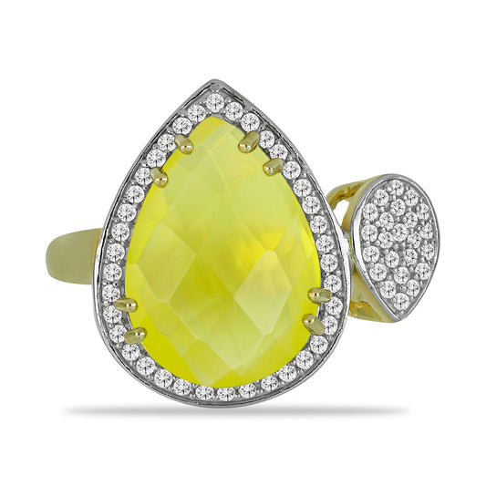 Goldplattierter Silberring mit Zitronen-Chalcedon und weißem Topas
