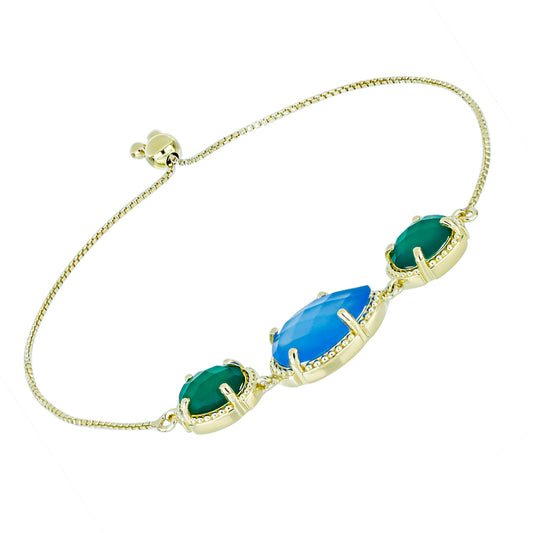 Goldplattiertes Silberarmband mit blauem Chalcedon