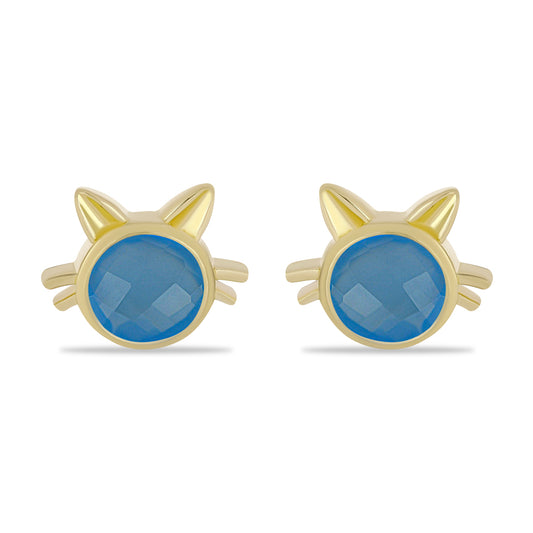Goldplattierte Silberohrringe mit blauem Chalcedon