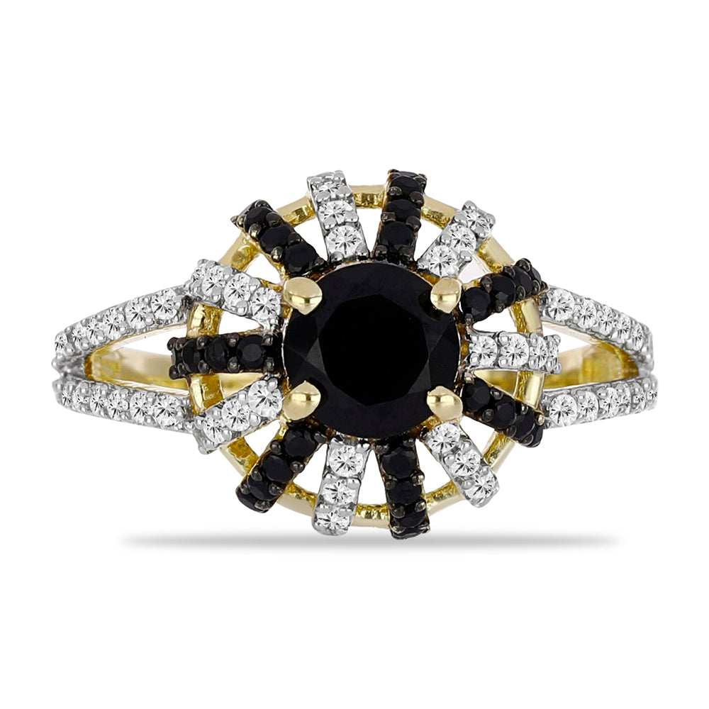 Goldplattierter Silberring mit schwarzem Spinell und weißem Topas 1 